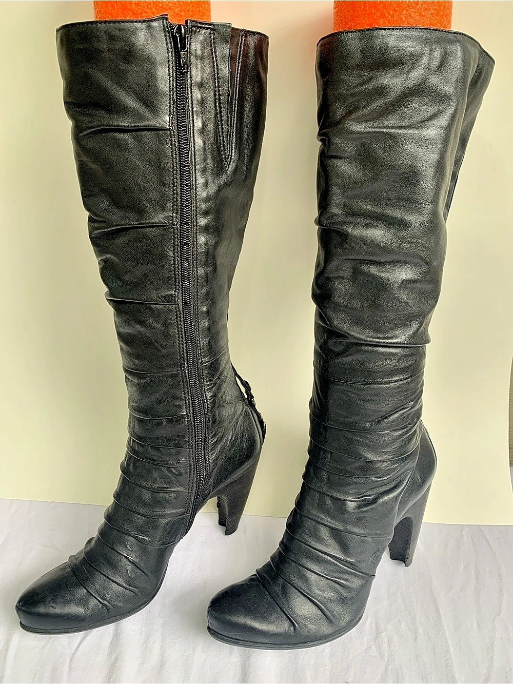 Black Under-the-Knee Heeled Boots